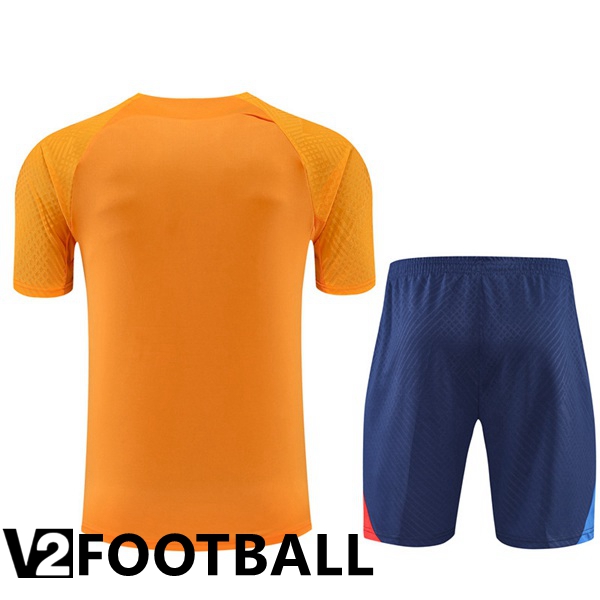 FC Barcelona Training T Shirt + Shorts Orange 2022/2023