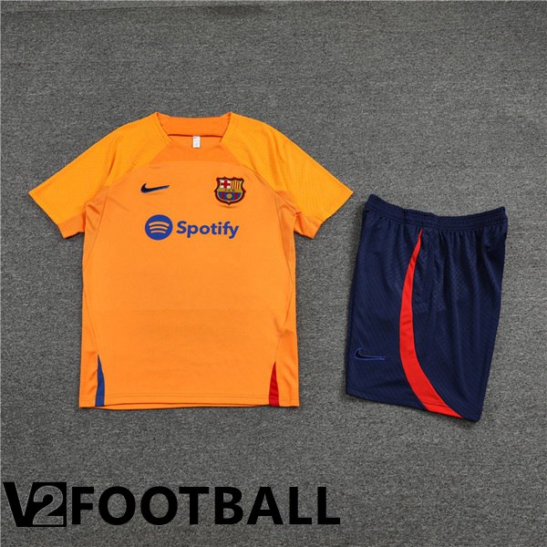 FC Barcelona Training T Shirt + Shorts Orange 2022/2023