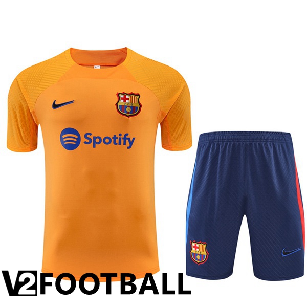 FC Barcelona Training T Shirt + Shorts Orange 2022/2023