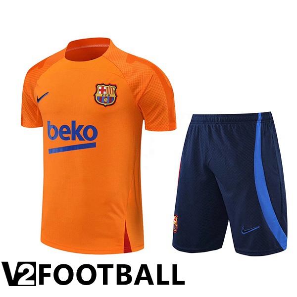 FC Barcelona Training T Shirt + Shorts Orange 2022/2023