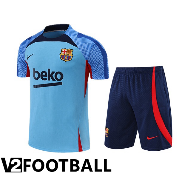 FC Barcelona Training T Shirt + Shorts Blue 2022/2023
