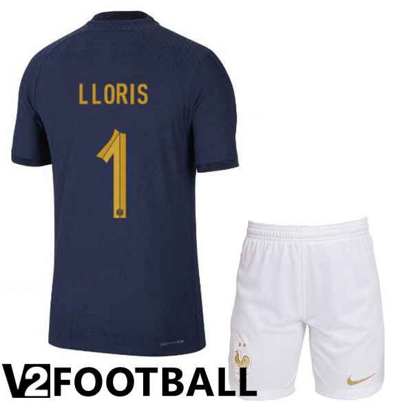 France (LLORIS 1) Kids Home Shirts Royal Blue World Cup 2022