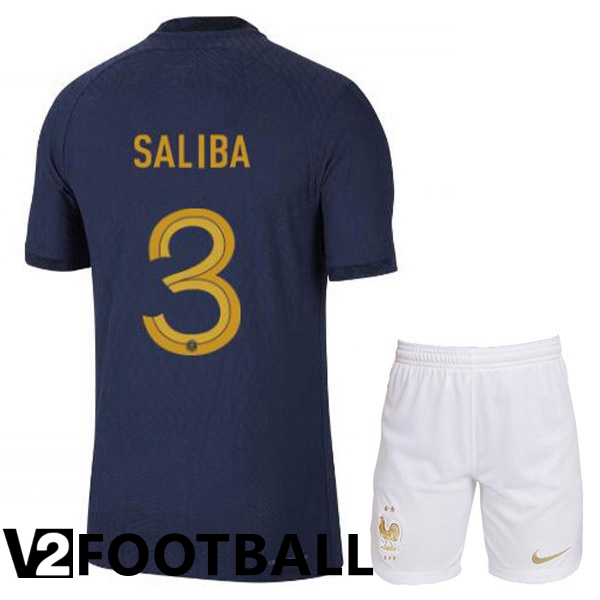 France (SALIBA 3) Kids Home Shirts Royal Blue World Cup 2022