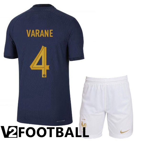 France (VARANE 4) Kids Home Shirts Royal Blue World Cup 2022