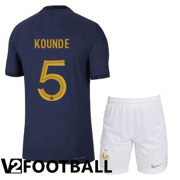 France (KOUNDE 5) Kids Home Shirts Royal Blue World Cup 2022