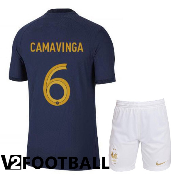 France (CAMAVINGA 6) Kids Home Shirts Royal Blue World Cup 2022