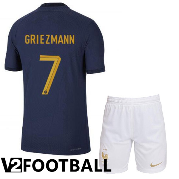 France (GRIEZMANN 7) Kids Home Shirts Royal Blue World Cup 2022