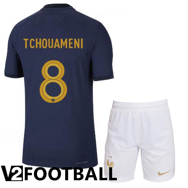France (TCHOUAMENI 8) Kids Home Shirts Royal Blue World Cup 2022