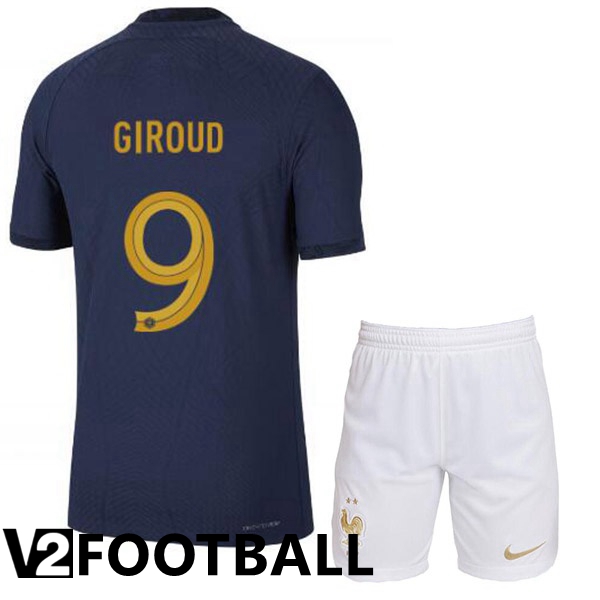 France (GIROUD 9) Kids Home Shirts Royal Blue World Cup 2022