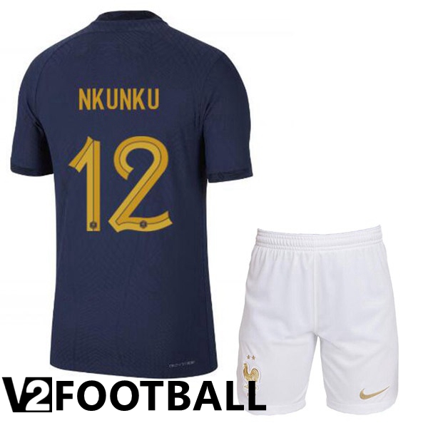 France (NKUNKU 12) Kids Home Shirts Royal Blue World Cup 2022