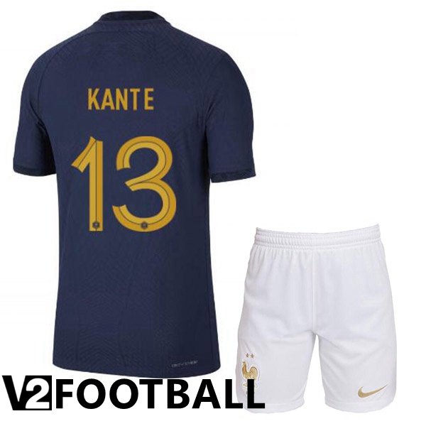 France (KANTE 13) Kids Home Shirts Royal Blue World Cup 2022