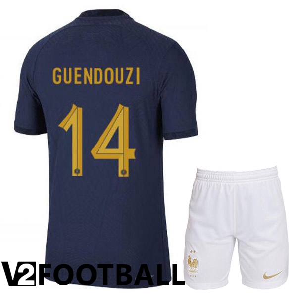 France (GUENDOUZI 14) Kids Home Shirts Royal Blue World Cup 2022