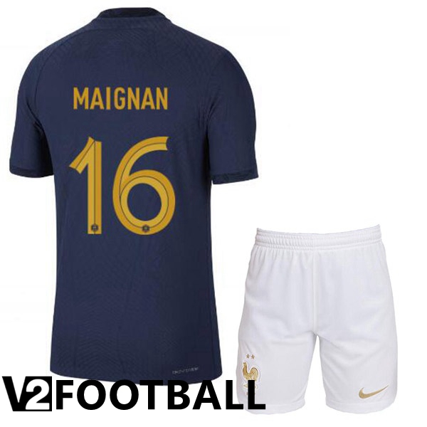 France (MAIGNAN 16) Kids Home Shirts Royal Blue World Cup 2022