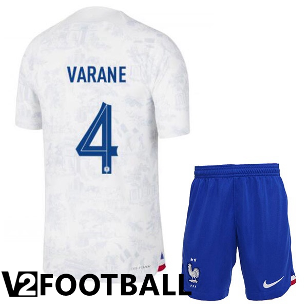 France (VARANE 4) Kids Away Shirts White World Cup 2022