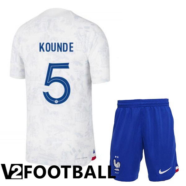 France (KOUNDE 5) Kids Away Shirts White World Cup 2022