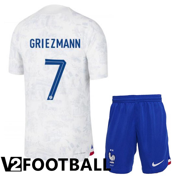 France (GRIEZMANN 7) Kids Away Shirts White World Cup 2022