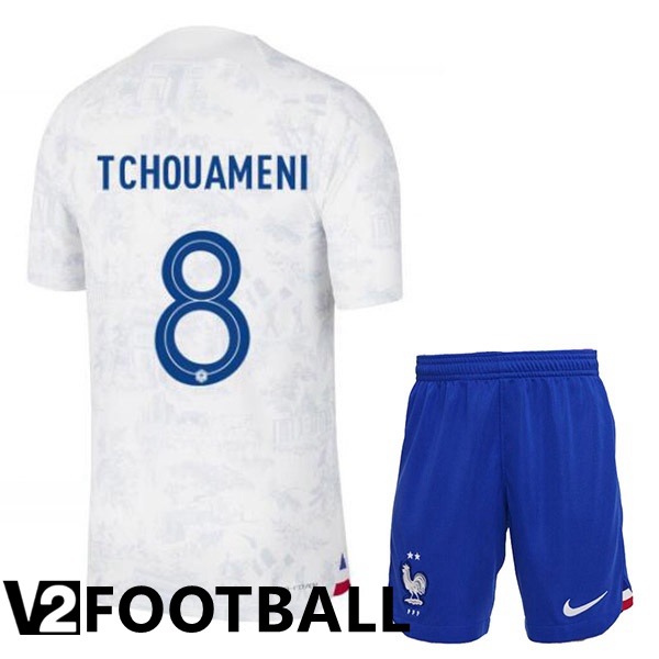 France (TCHOUAMENI 8) Kids Away Shirts White World Cup 2022