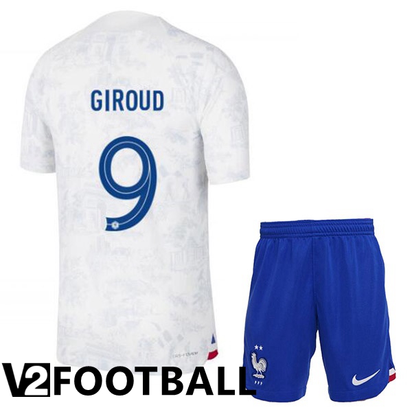 France (GIROUD 9) Kids Away Shirts White World Cup 2022