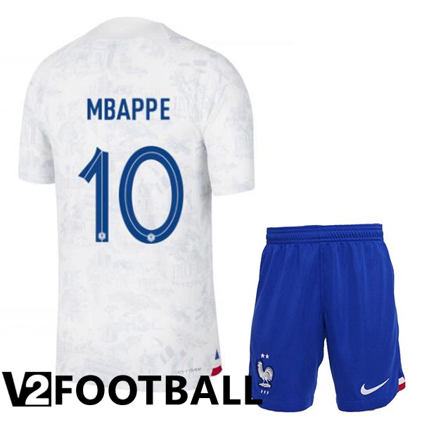 France (MBAPPE 10) Kids Away Shirts White World Cup 2022