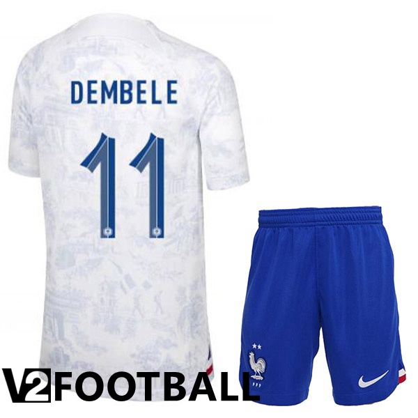 France (DEMBELE 11) Kids Away Shirts White World Cup 2022