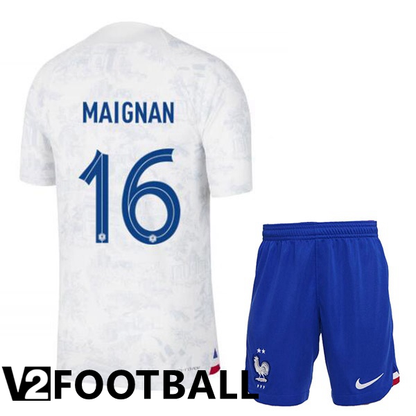 France (MAIGNAN 16) Kids Away Shirts White World Cup 2022