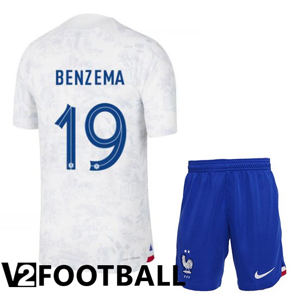 France (BENZEMA 19) Kids Away Shirts White World Cup 2022