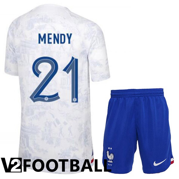 France (MENDY 21) Kids Away Shirts White World Cup 2022