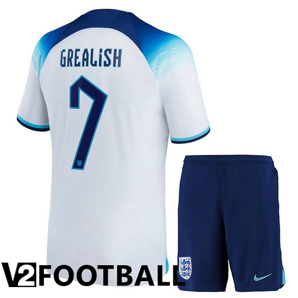 England (GREALISH 7) Kids Home Shirts White World Cup 2022