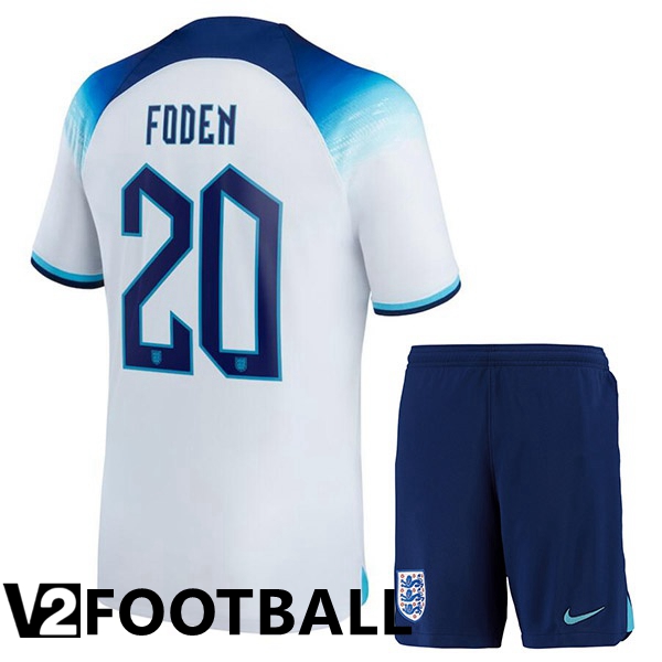 England (FODEN 20) Kids Home Shirts White World Cup 2022