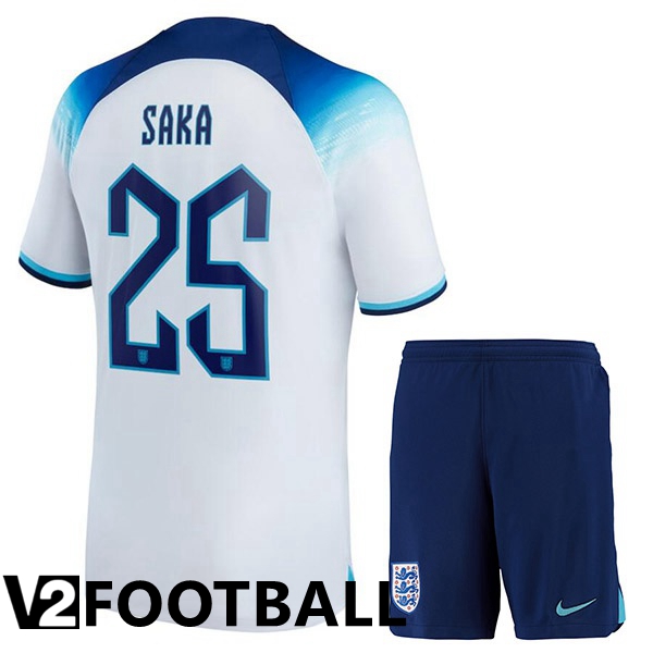 England (SAKA 25) Kids Home Shirts White World Cup 2022