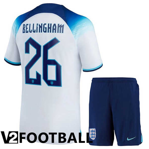 England (BELLINGHAM 26) Kids Home Shirts White World Cup 2022