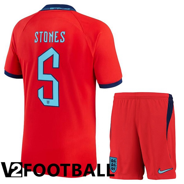 England (STONES 5) Kids Away Shirts Red World Cup 2022