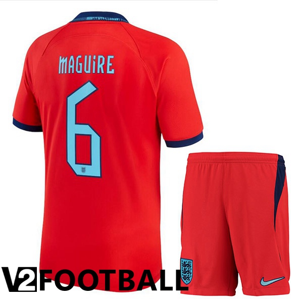England (MAGUIRE 6) Kids Away Shirts Red World Cup 2022