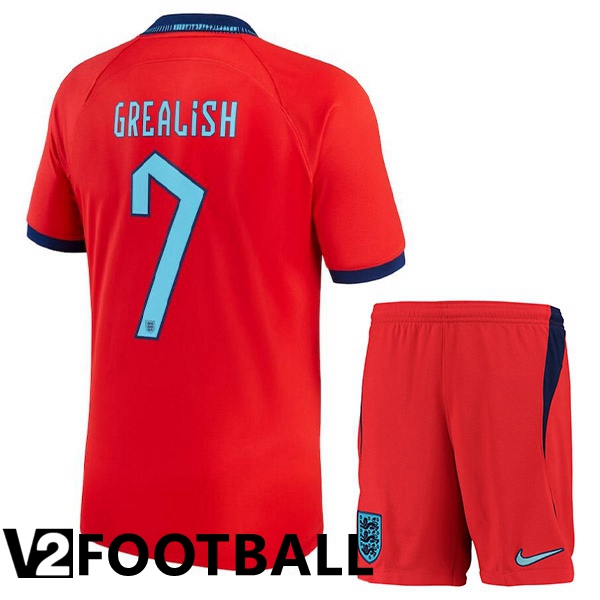 England (GREALISH 7) Kids Away Shirts Red World Cup 2022