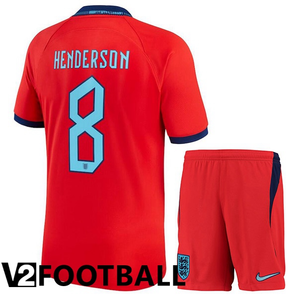 England (HENDERSON 8) Kids Away Shirts Red World Cup 2022