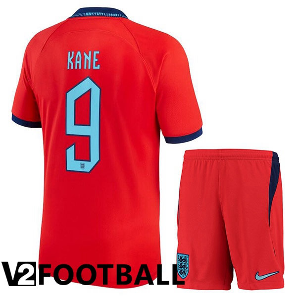 England (KANE 9) Kids Away Shirts Red World Cup 2022
