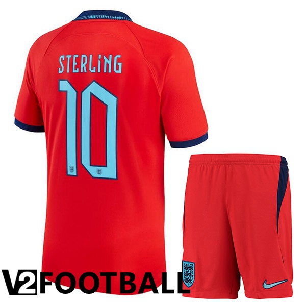 England (STERLING 10) Kids Away Shirts Red World Cup 2022