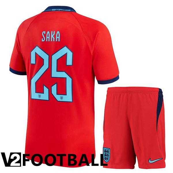 England (SAKA 25) Kids Away Shirts Red World Cup 2022