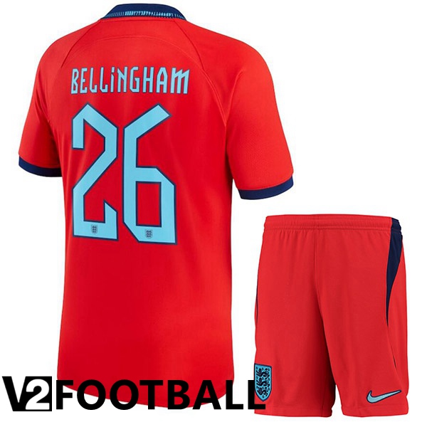England (BELLINGHAM 26) Kids Away Shirts Red World Cup 2022