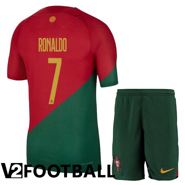 Portugal (RONALDO 7) Kids Home Shirts Red Green World Cup 2022