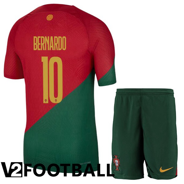 Portugal (BERNARDO 10) Kids Home Shirts Red Green World Cup 2022