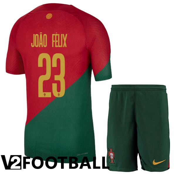 Portugal (JO脙O F脡LIX 23) Kids Home Shirts Red Green World Cup 2022