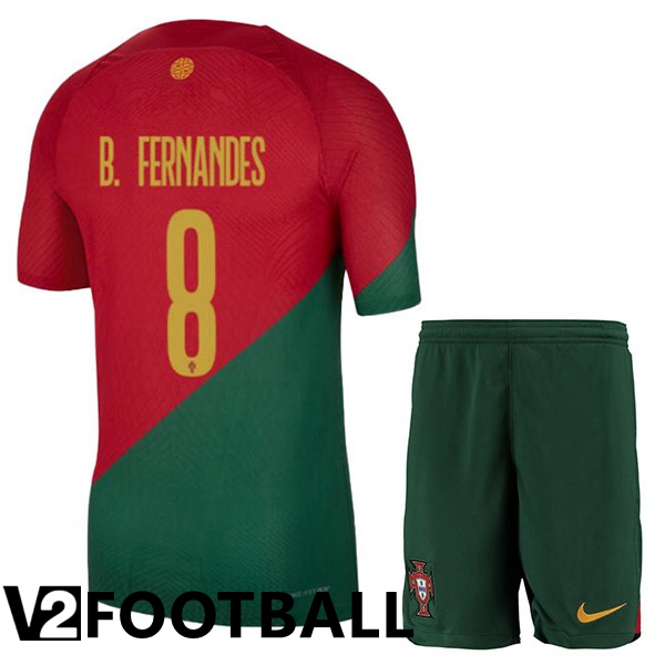 Portugal (J. MOUTINHO 8) Kids Home Shirts Red Green World Cup 2022