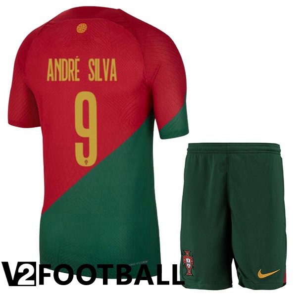 Portugal (ANDR脡 SILVA 9) Kids Home Shirts Red Green World Cup 2022
