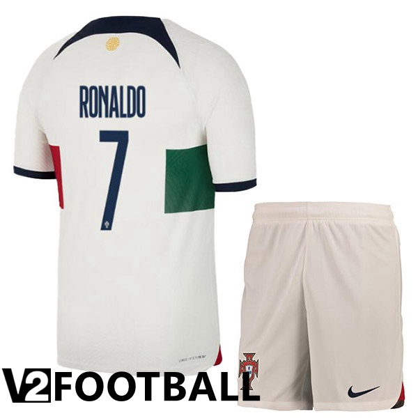 Portugal (RONALDO 7) Kids Away Shirts White Red World Cup 2022