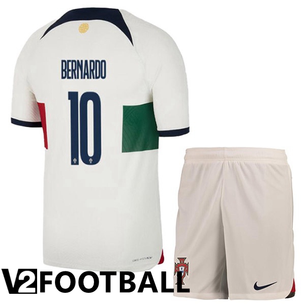 Portugal (BERNARDO 10) Kids Away Shirts White Red World Cup 2022