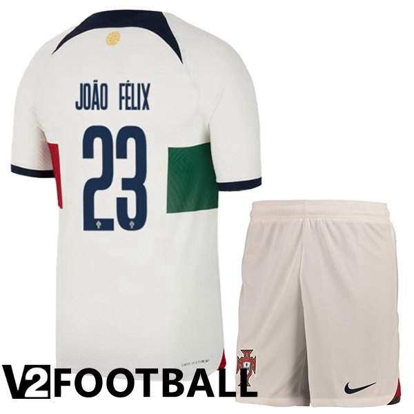 Portugal (JO脙O F脡LIX 23) Kids Away Shirts White Red World Cup 2022
