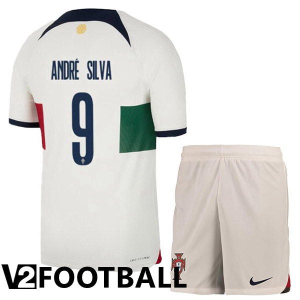 Portugal (ANDR脡 SILVA 9) Kids Away Shirts White Red World Cup 2022