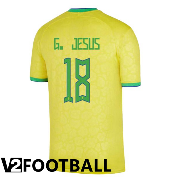 Brazil (G. JESUS 18) Home Shirts Yellow World Cup 2022