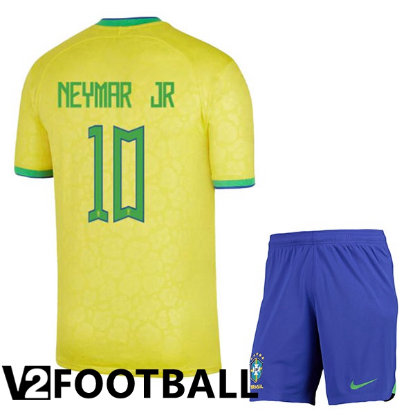 Brazil (NEYMAR JR 10) Kids Home Shirts Yellow World Cup 2022
